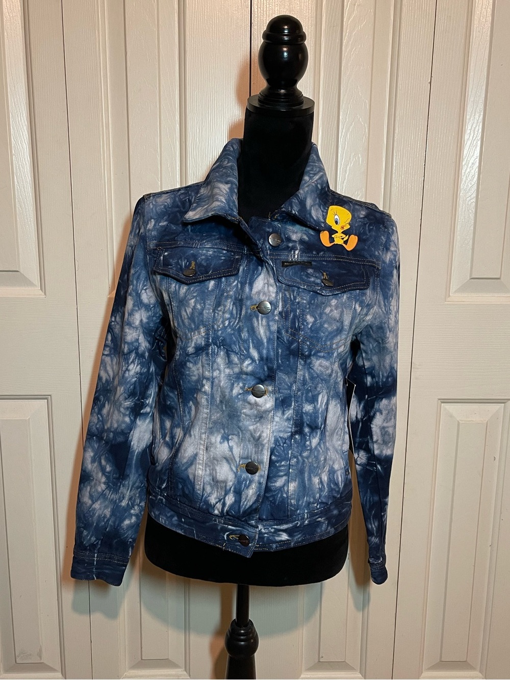 Members Only x Looney Tunes ACME Tweety Bird Navy Blue Tie-Dye Denim Jacket